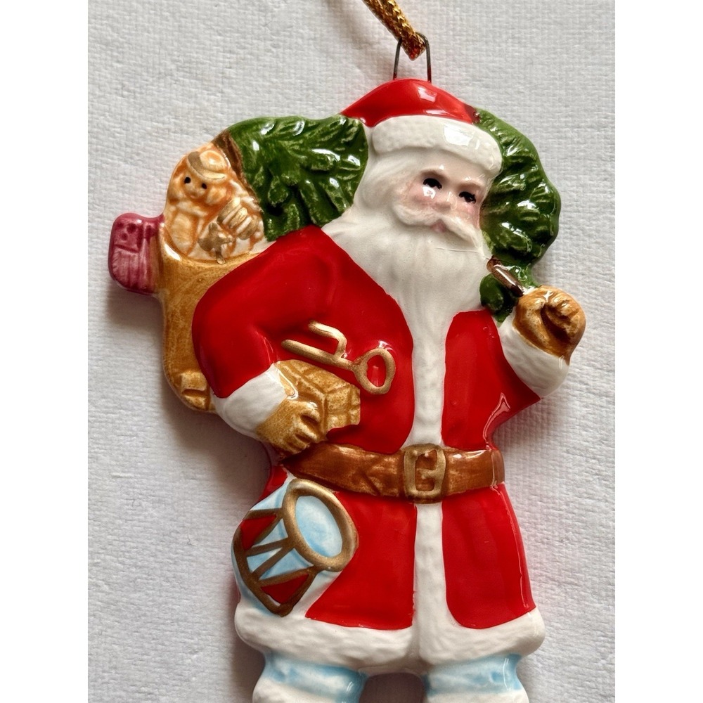 VINTAGE 1982 A COMPANY OF FRIENDS Ceramic Victorian Santa Ornaments Set of 3 NEW - Picture 4 of 14